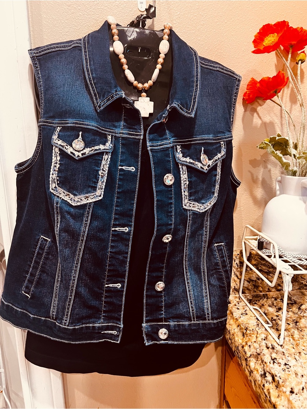 Sleeveless Dark Blue Denim Vest Jacket
